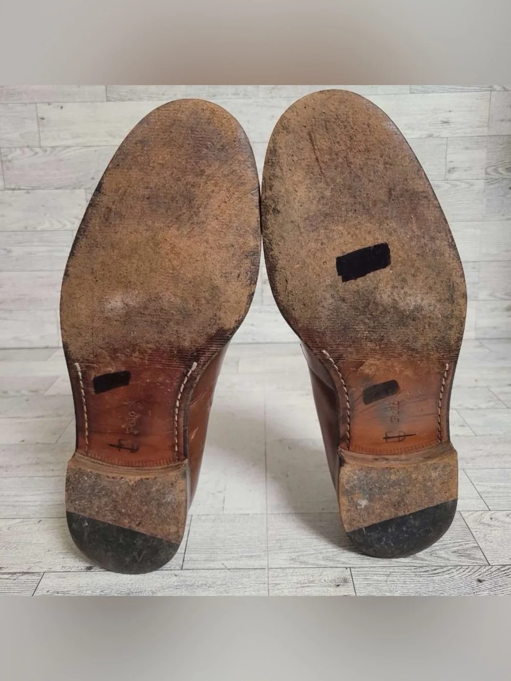 Men’s Polo Ralph Lauren Cognac Brown Leather Penny Loafers Shoes Size 10